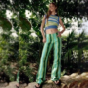 Zara Flared Striped Linen Blend Pants